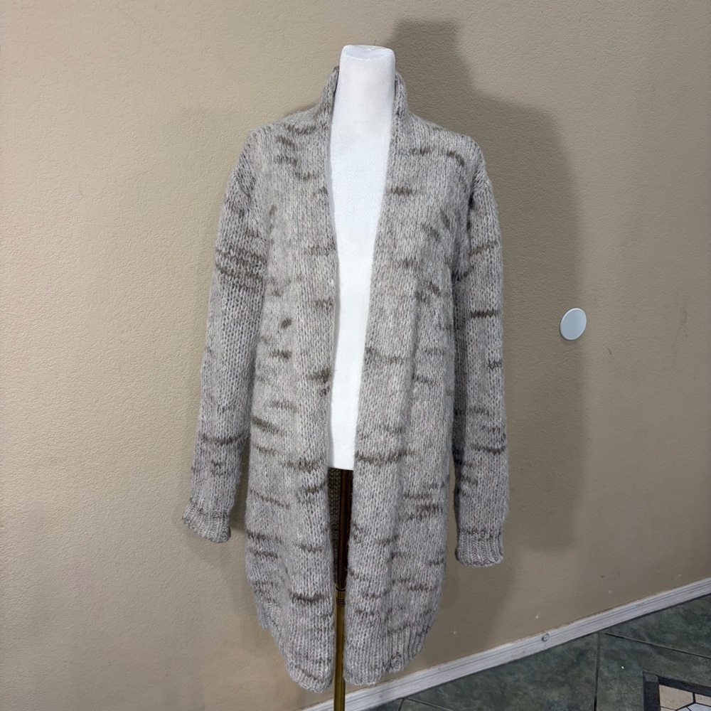 PAOLA MANFREDI ITALY Cardigan Sweater Sz M Taupe Mohair Wool Blend Knit Luxury
